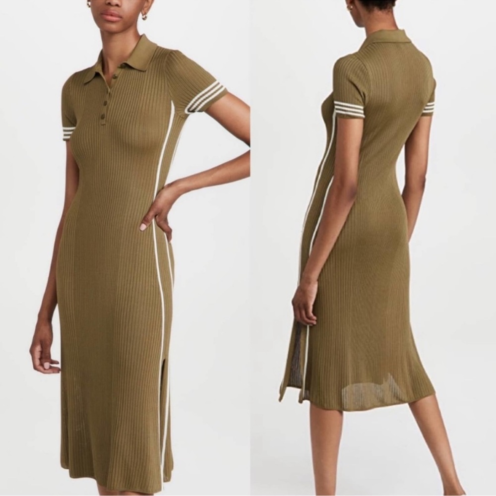 Rag & Bone Peyton Polo Ribbed Midi Dress Olive Green Size Small